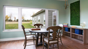 Game room with a beautiful view